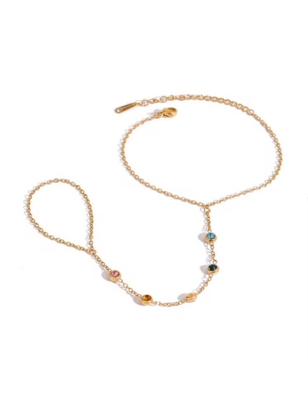 18K Gold Plated Multicolor Gemstone Hand Chain
